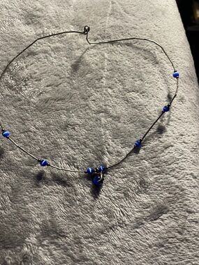 Blue Bead Silver Wire Choker Necklace - Unbranded